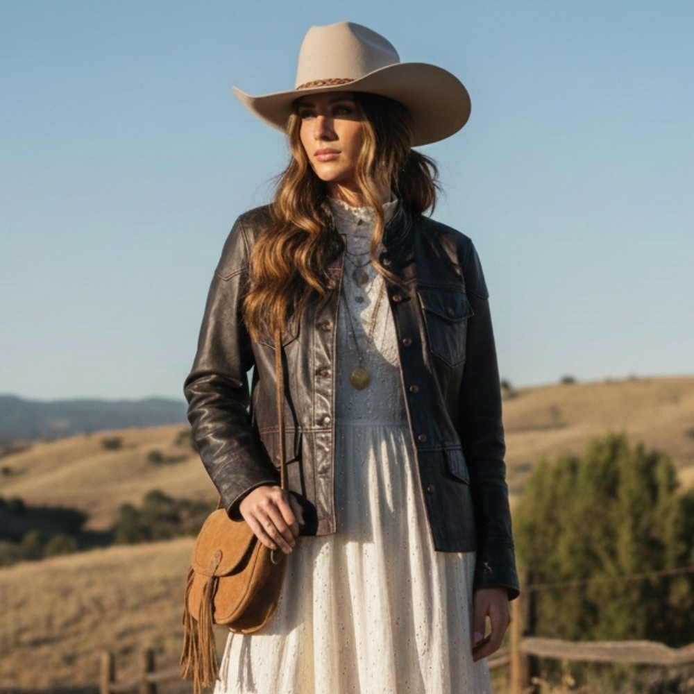 Stamp 10 M 90s Modern Contemporary Western Rodeo Burnished Leather Jacket